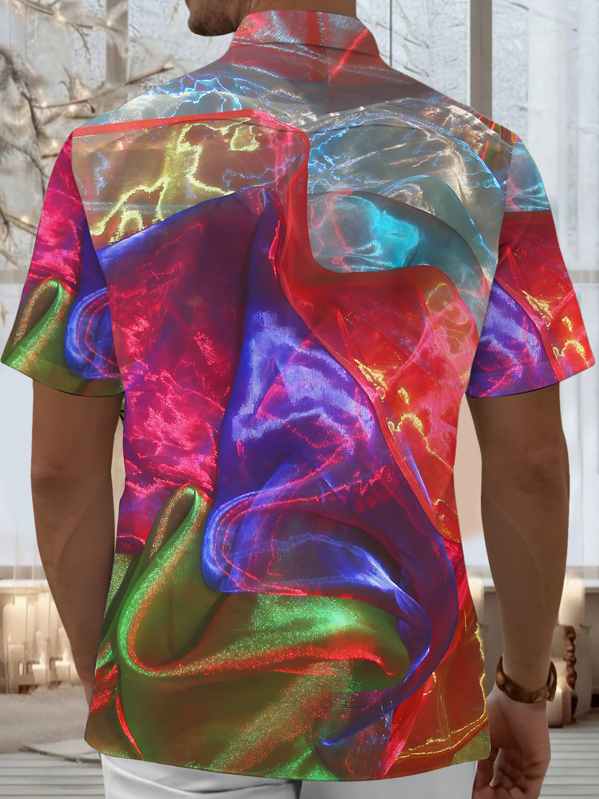 Colorful Print Men's Pocket Short Sleeve Shirts