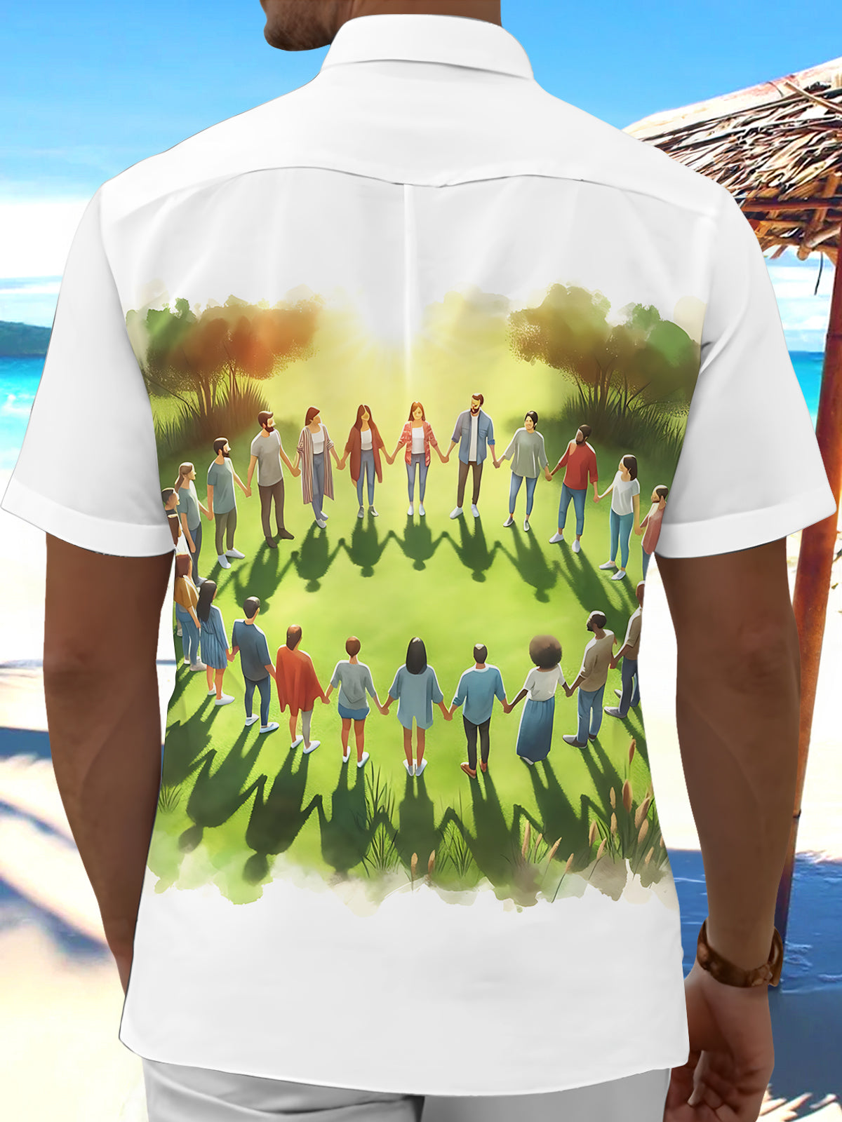 Grass Crowd Print Men's Pocket Short Sleeve Shirts