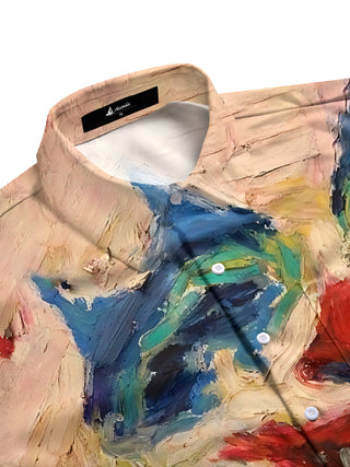 men's art print short sleeve flat lay shirt