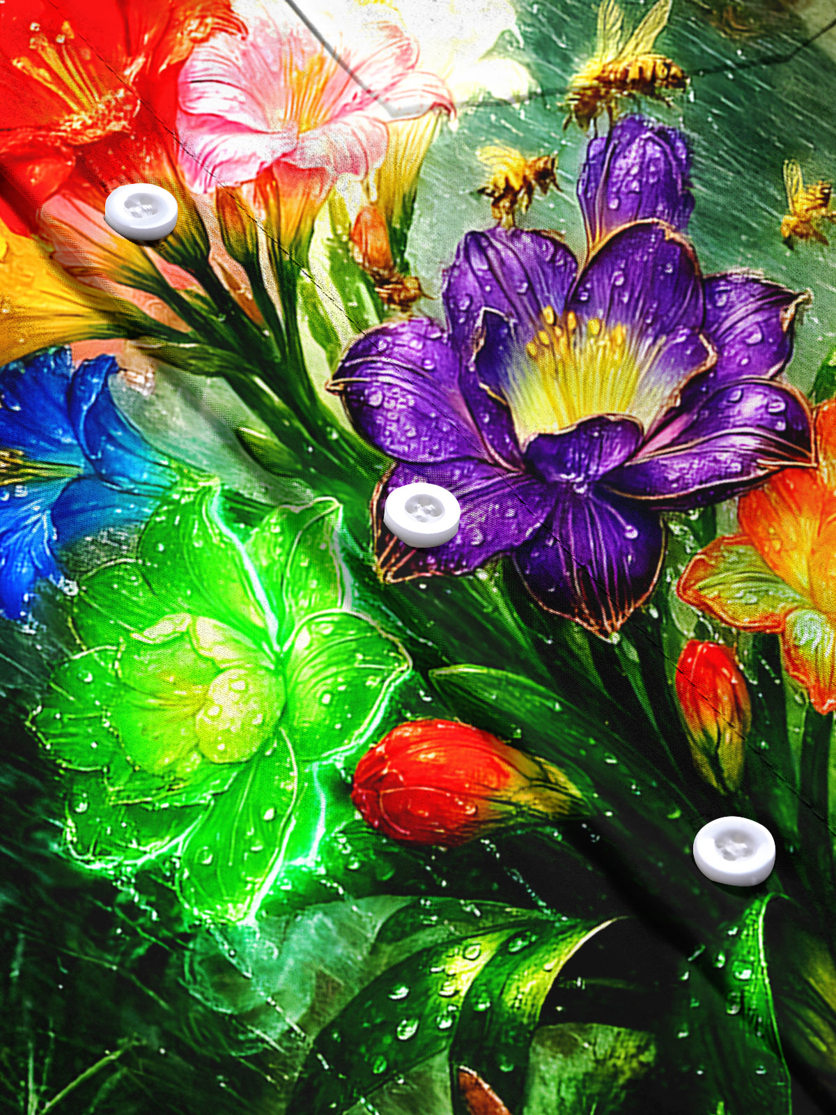 Floral Hummingbird Rabbit Men's Pocket Short Sleeve Shirts