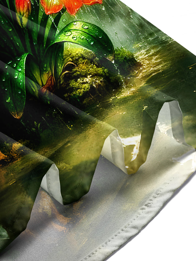 Floral Hummingbird Rabbit Men's Pocket Short Sleeve Shirts