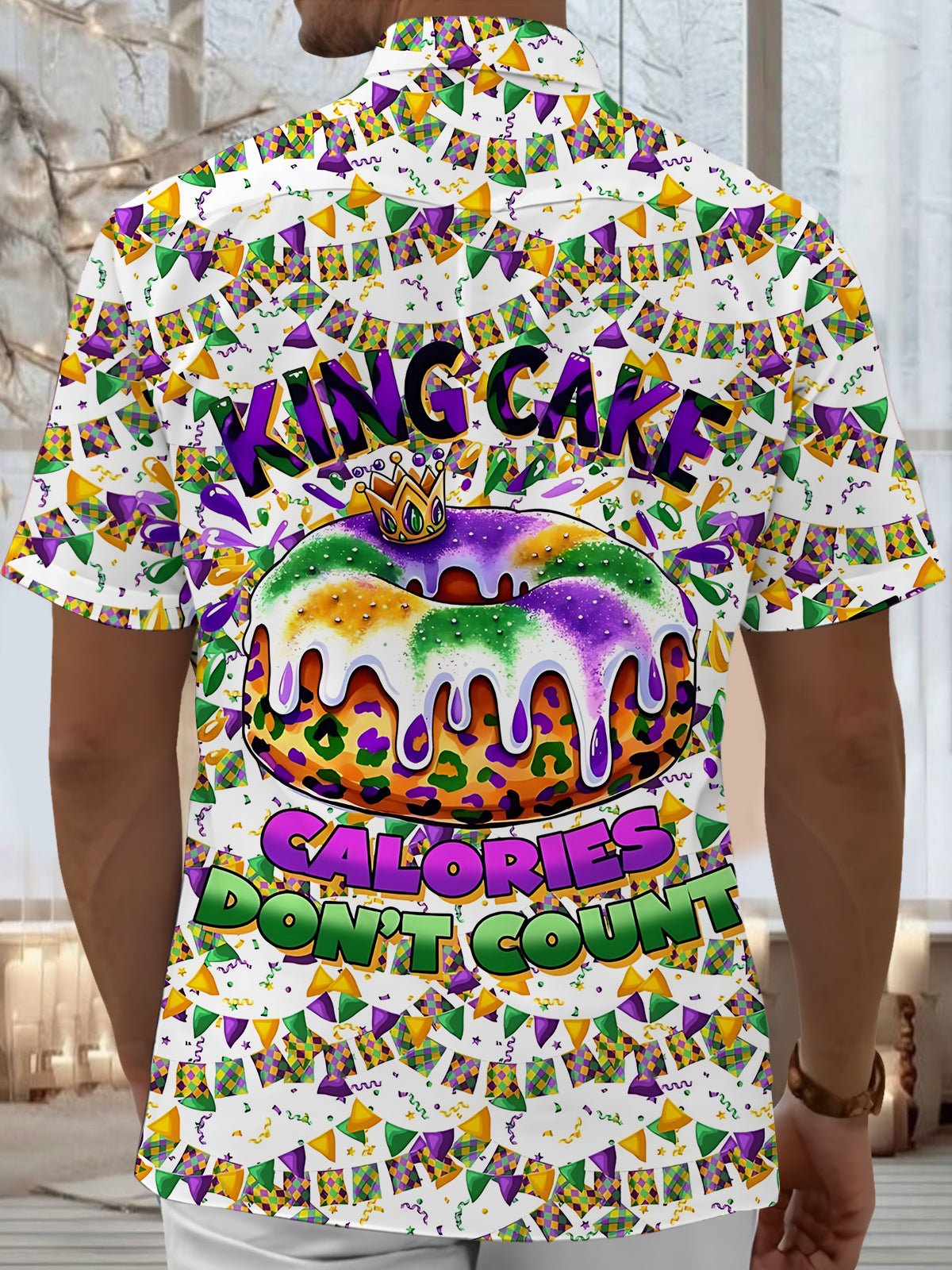 Mardi Gras King Cake Print Men's Pocket Short Sleeve Shirts