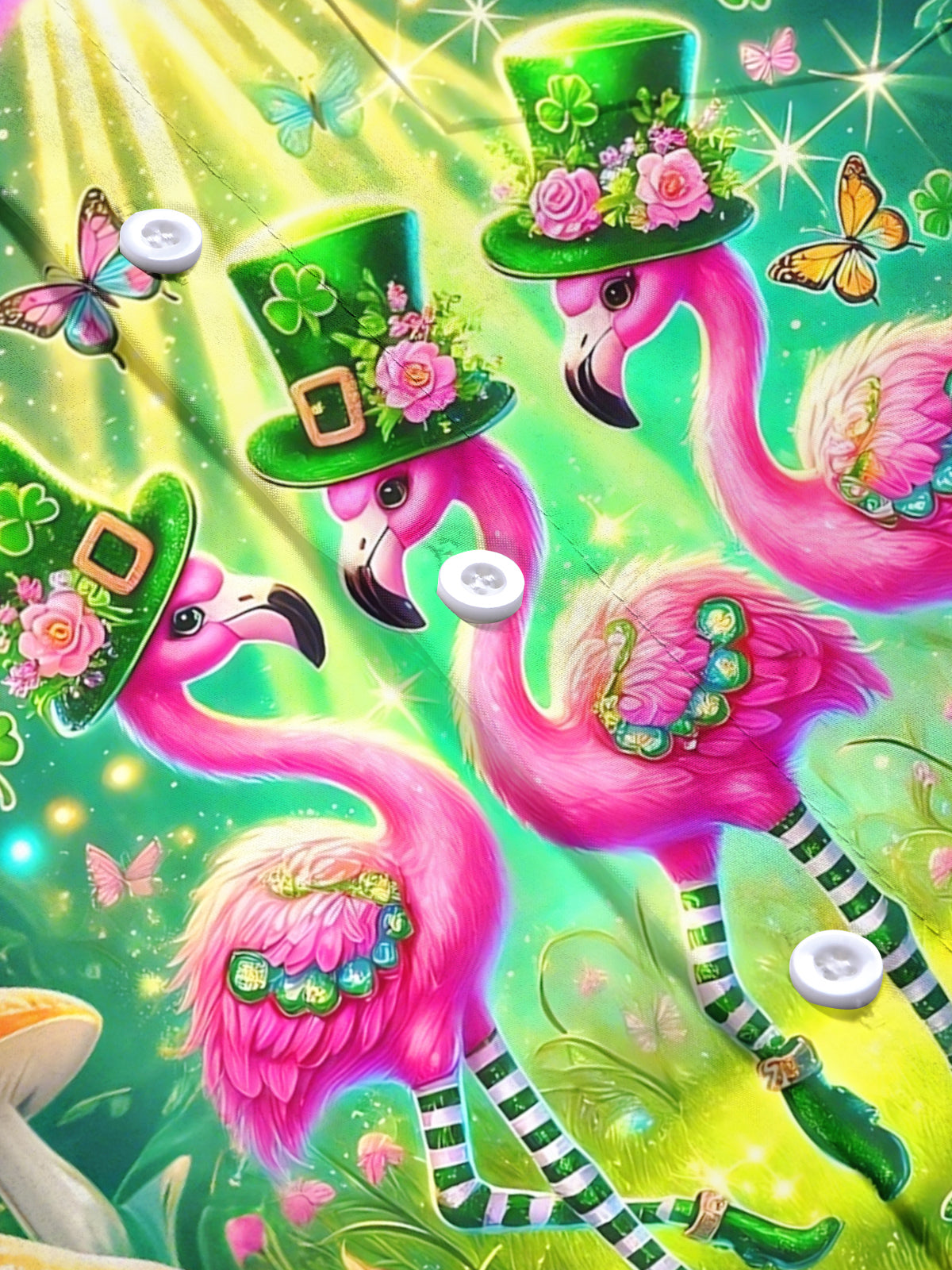 St. Patrick's Flamingo Print Men's Pocket Short Sleeve Shirts