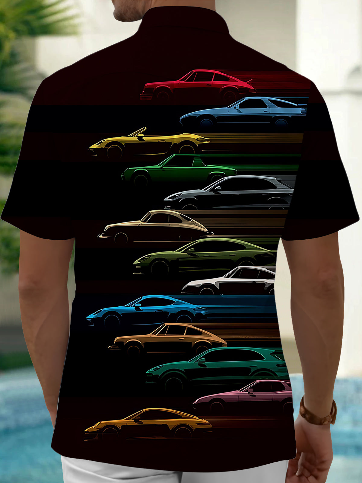 Car Print Men's Pocket Short Sleeve Shirts