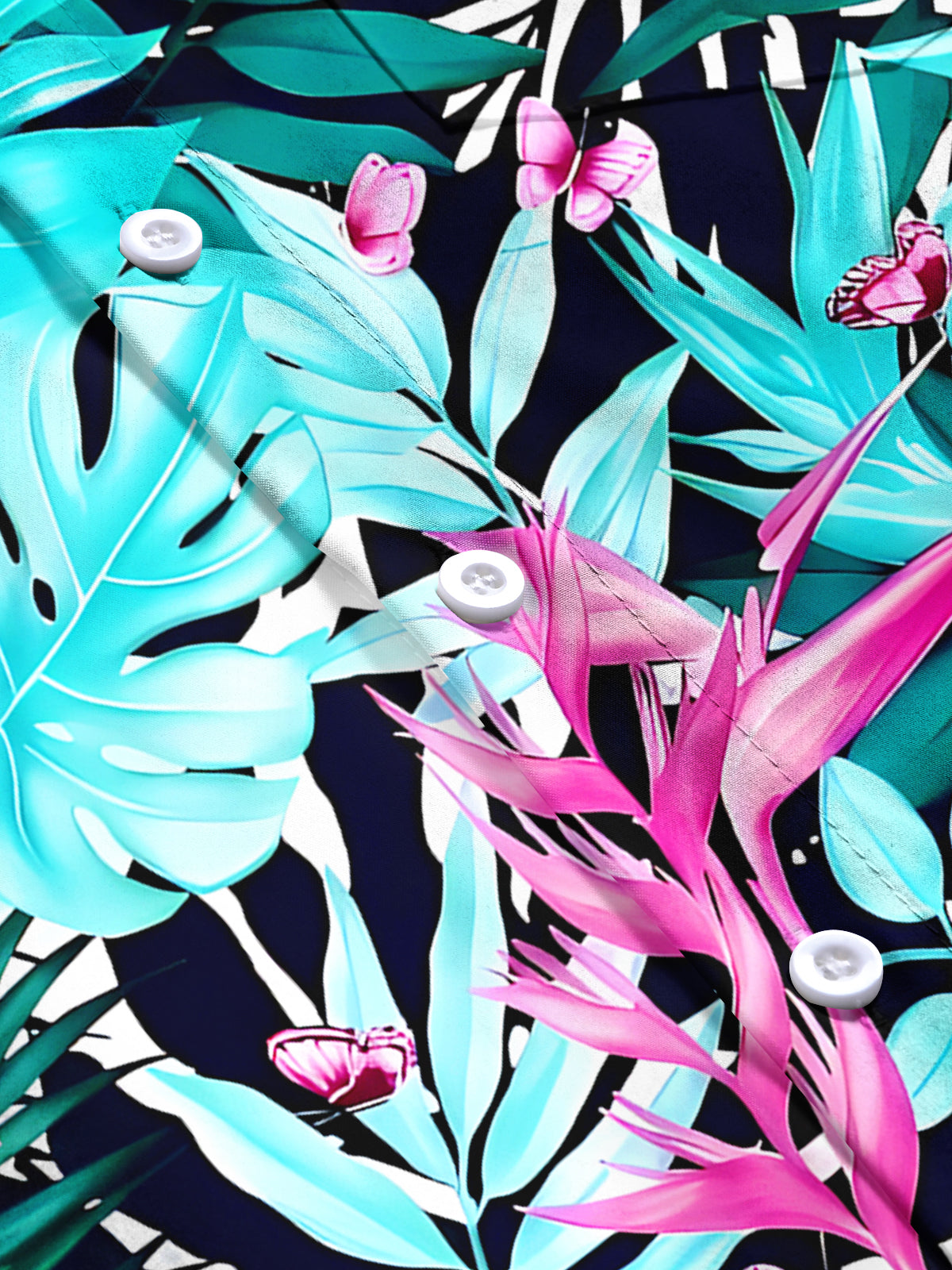 Hawaiian Leaf Flamingo Floral Men's Pocket Short Sleeve Shirts