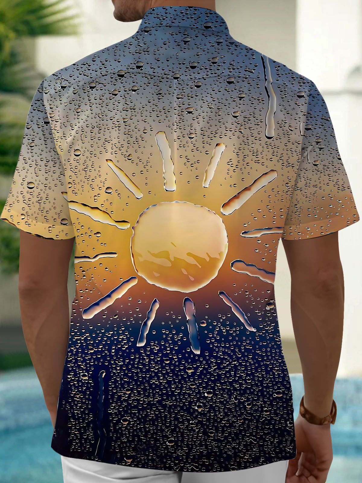 Sun Drop Print Men's Pocket Short Sleeve Shirts