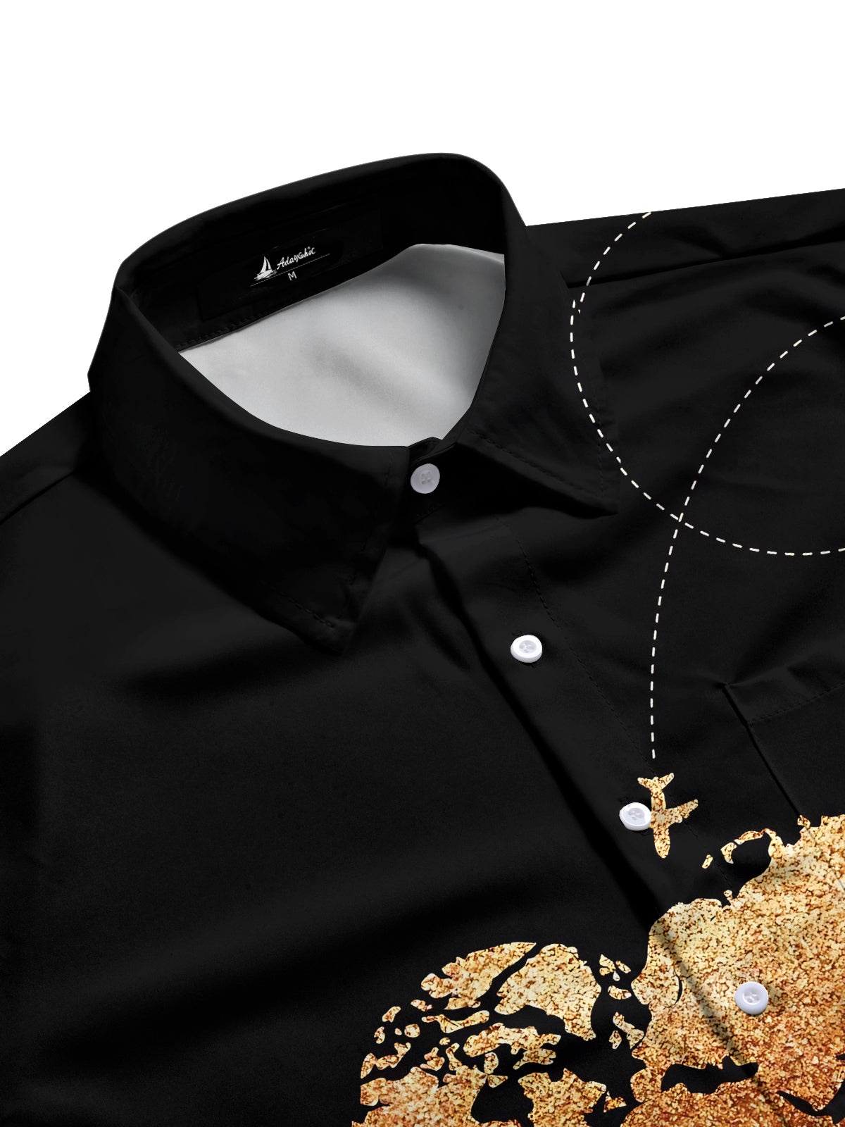 Heart Map Plane Print Men's Pocket Short Sleeve Shirts