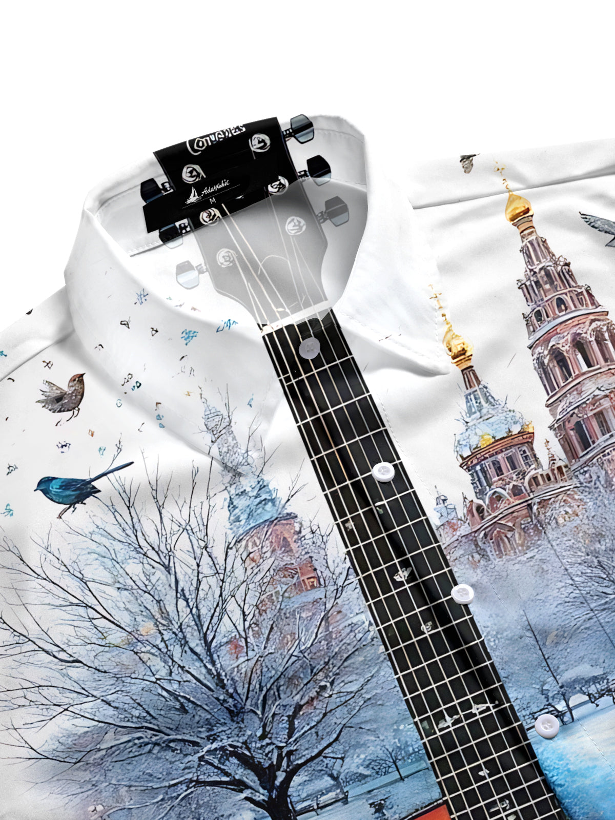 Guitar Building Bird Print Men's Pocket Short Sleeve Shirts