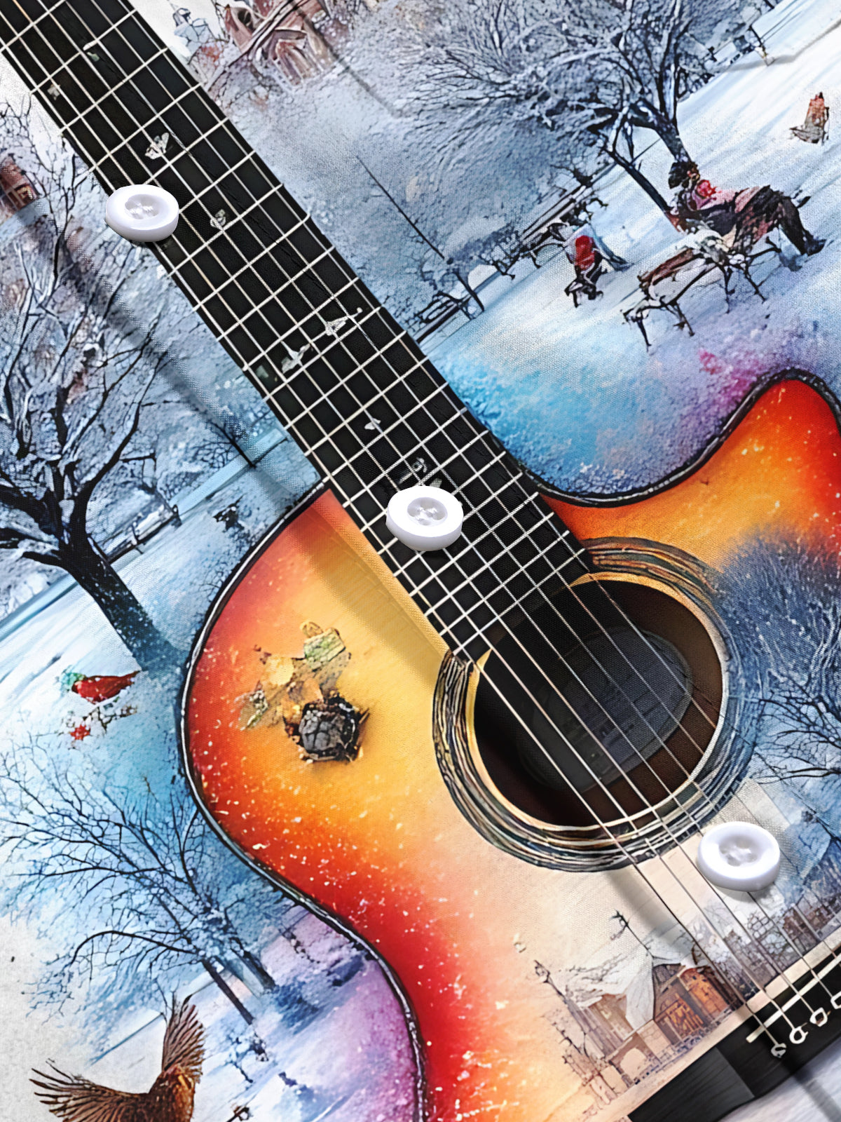 Guitar Building Bird Print Men's Pocket Short Sleeve Shirts