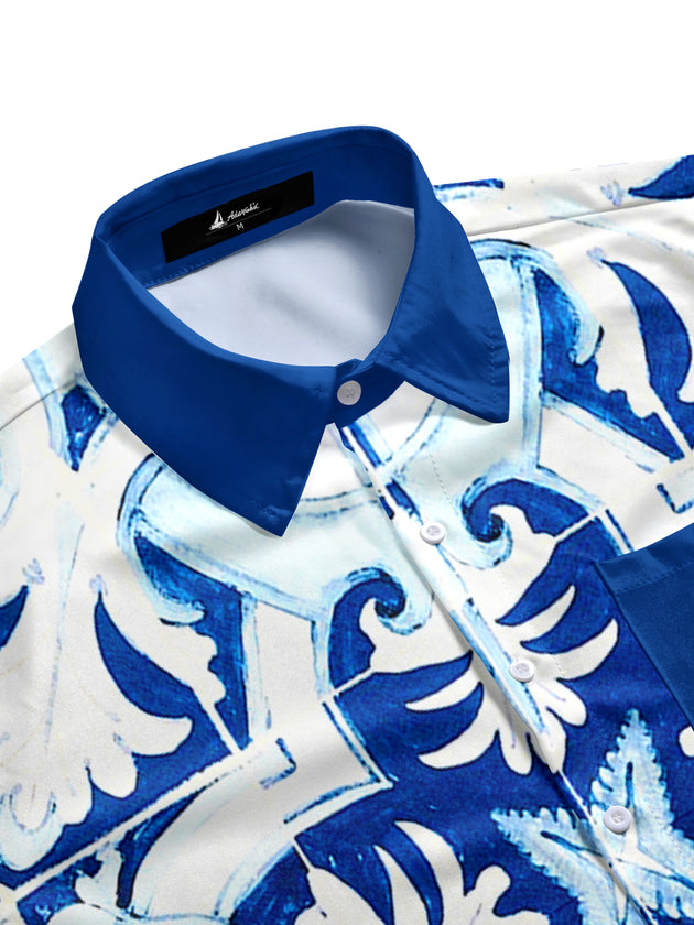 Men's tropical aloha shirt in floral print, side view