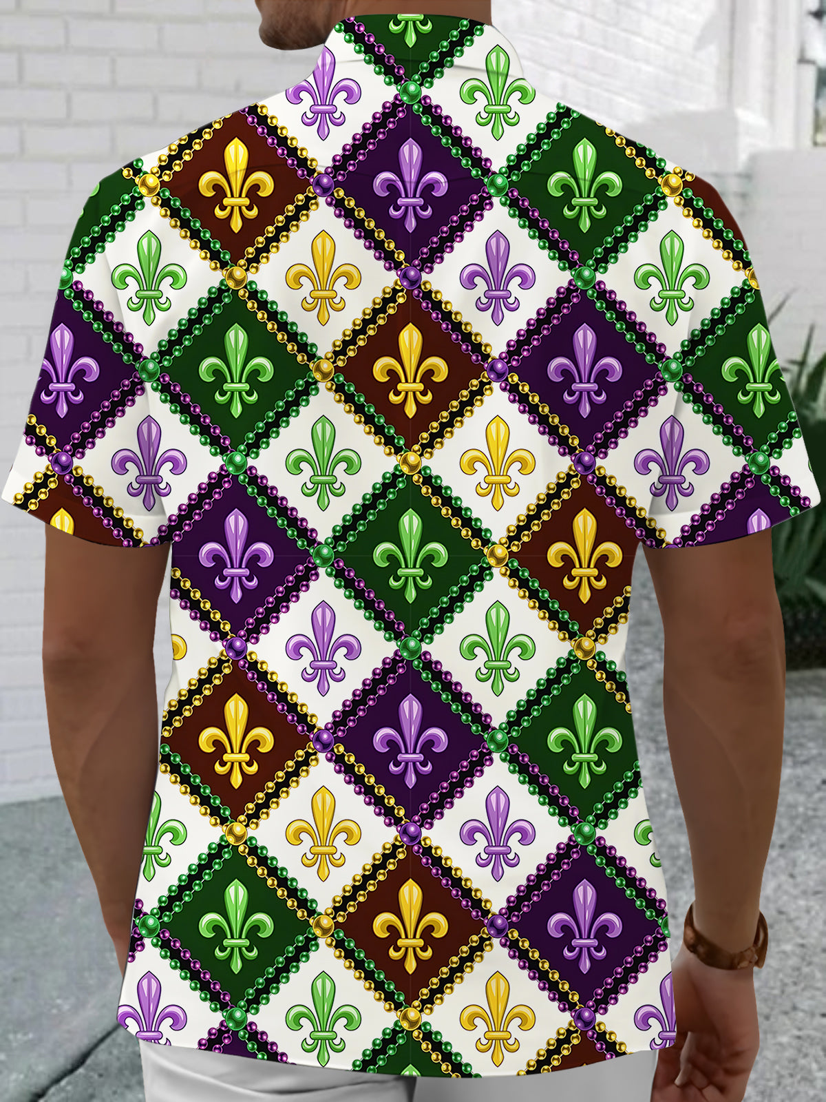 Mardi Gras Print Men's Pocket Short Sleeve Shirts