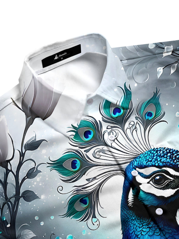 Peacock Floral Men's Pocket Short Sleeve Shirts