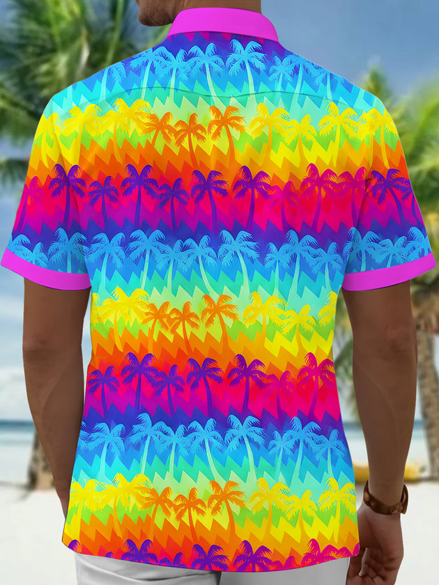Men's Hawaiian coconut tree pocket short sleeve shirt back view