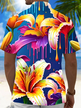Men's Hawaiian floral print short sleeve shirt back view
