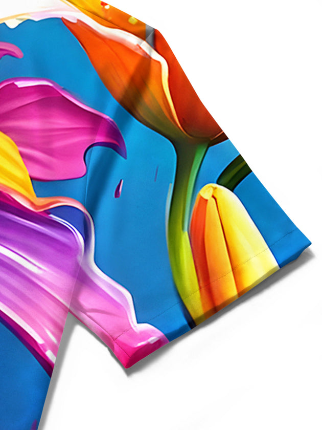 Hawaiian Floral Men's Pocket Short Sleeve Shirts