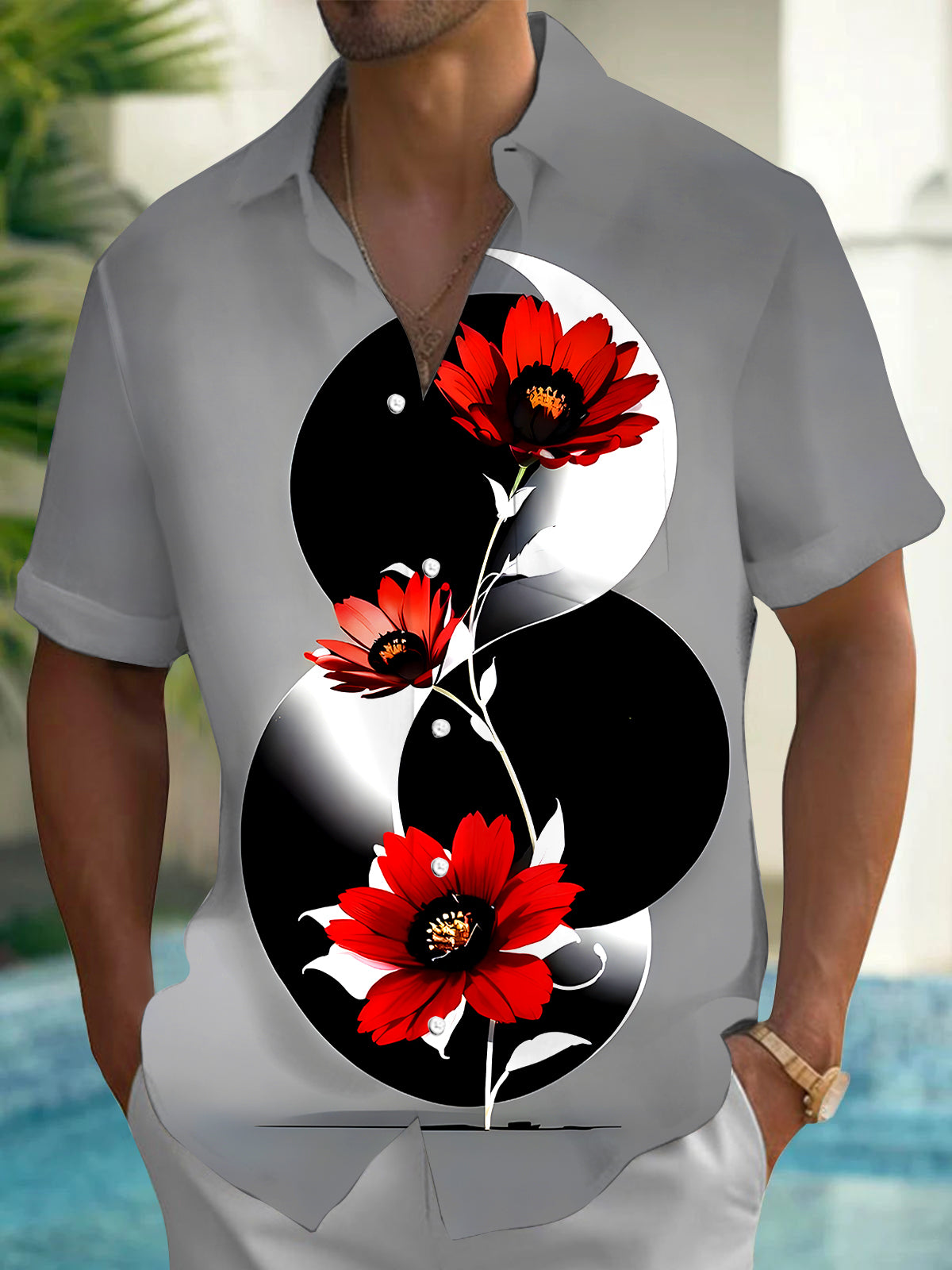 Floral Men's Pocket Short Sleeve Shirts