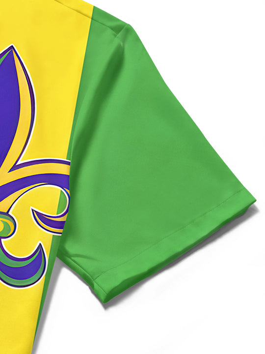 men's Mardi Gras shirt close-up short sleeve
