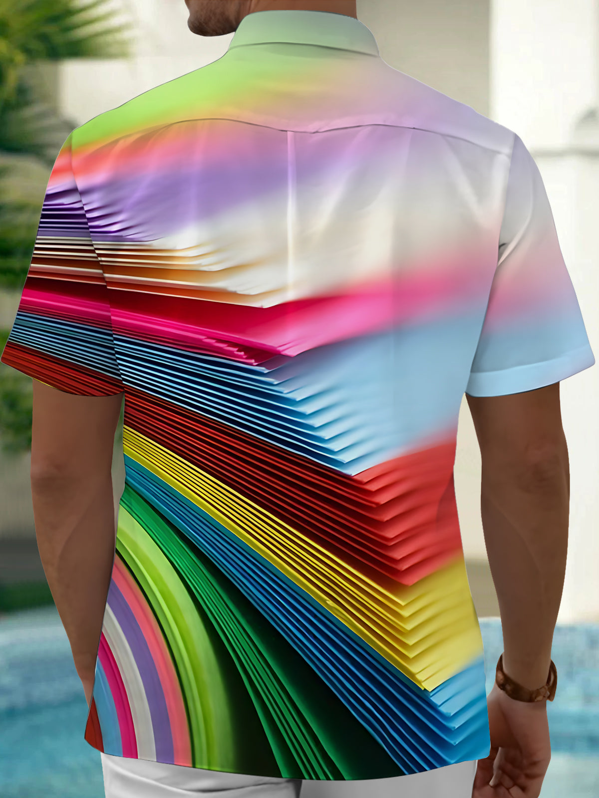 Colorful Paper Print Men's Pocket Short Sleeve Shirts