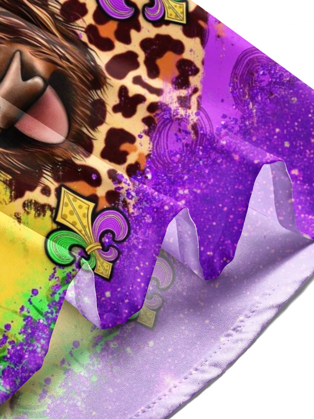 Mardi Gras Cow Print Men's Pocket Short Sleeve Shirts