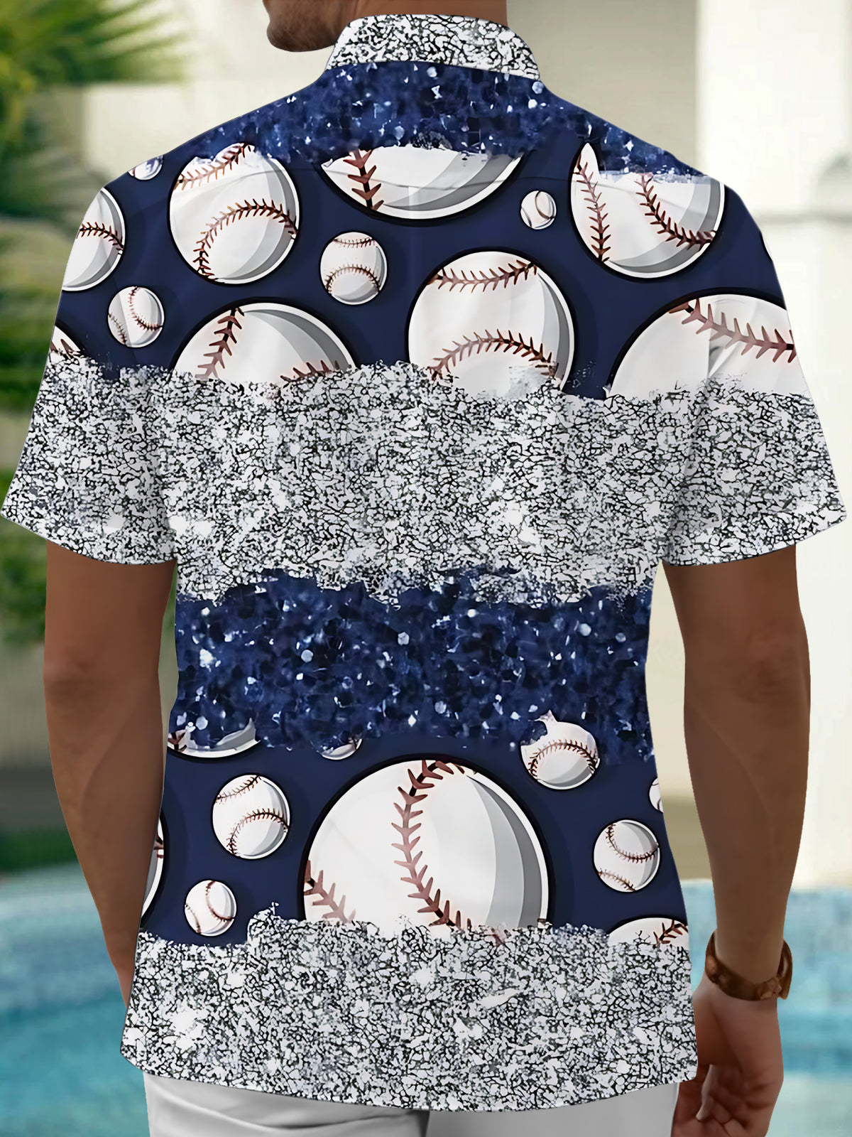 Baseball Print Men's Pocket Short Sleeve Shirts