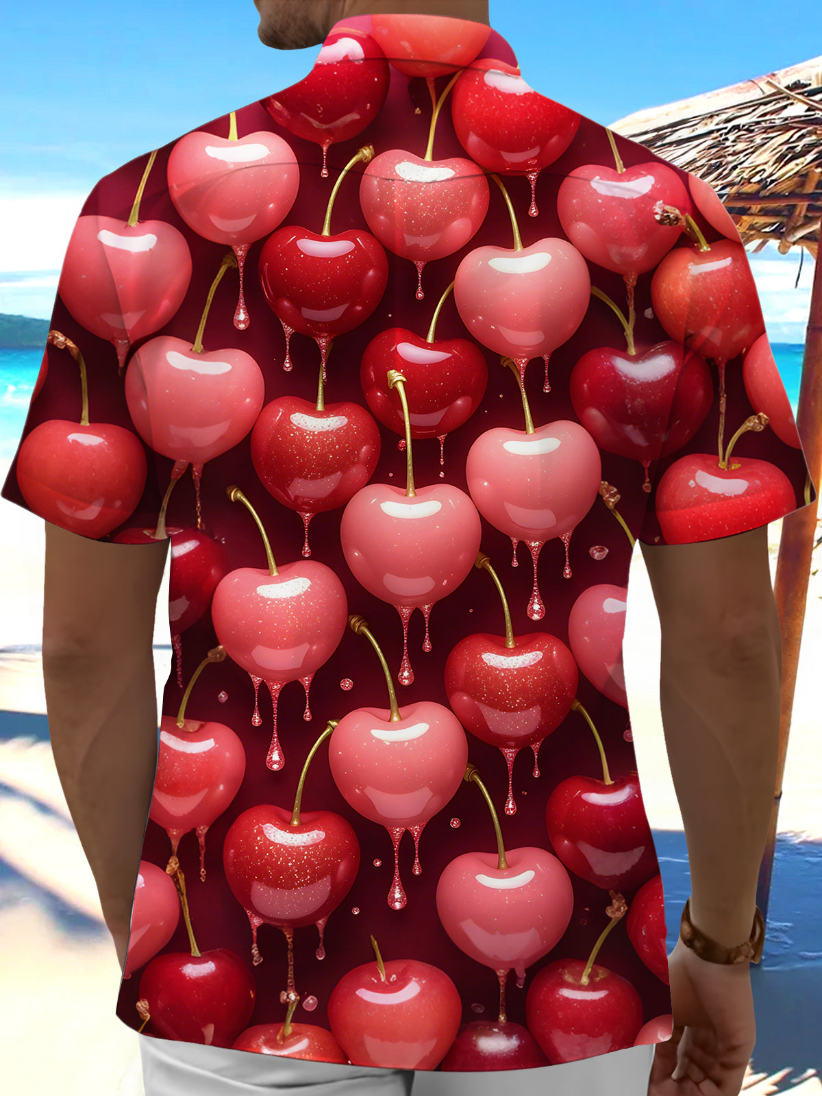 Cherry Print Men's Pocket Short Sleeve Shirts