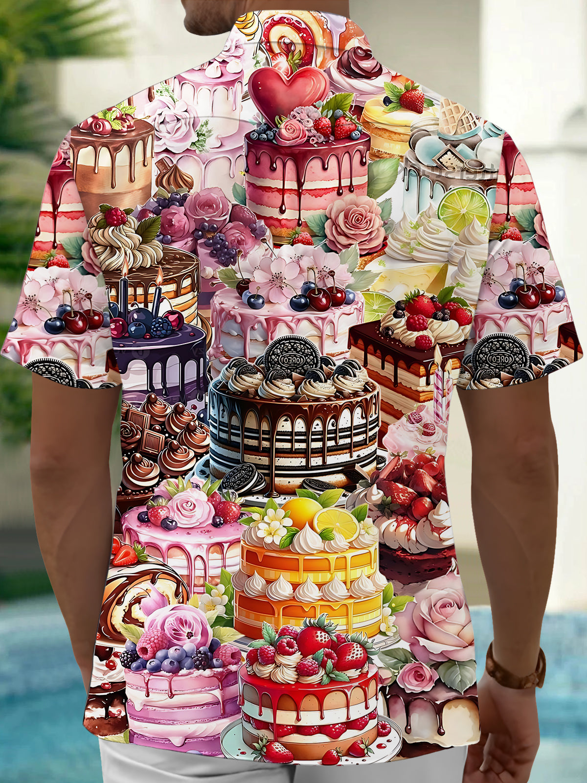 Cake Print Men's Pocket Short Sleeve Shirts