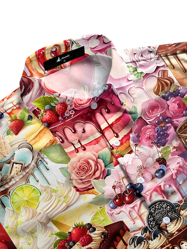 Men's cake print pocket half sleeve shirt side view