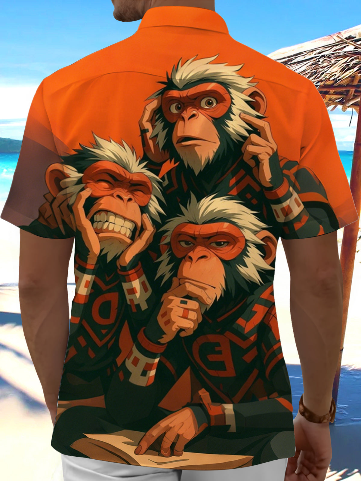 Monkey Print Men's Pocket Short Sleeve Shirts