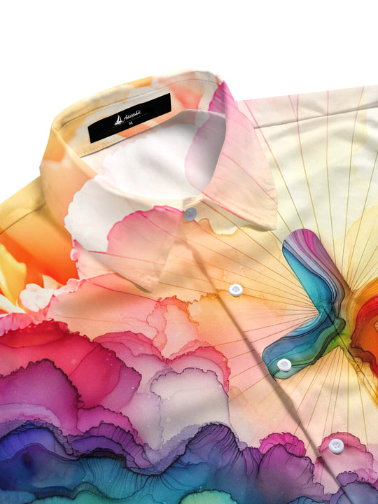 Men's gradient cross print pocket half sleeve shirt side view