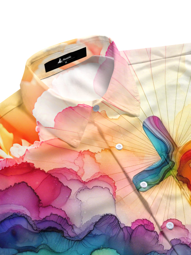 Men's gradient cross print pocket half sleeve shirt side view
