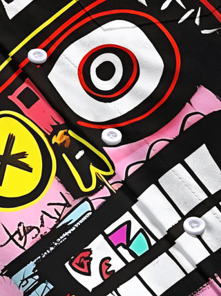 Men's abstract art print short sleeve shirt flat lay pattern detail