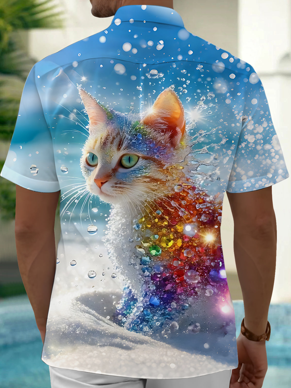 Cat Print Men's Pocket Short Sleeve Shirts