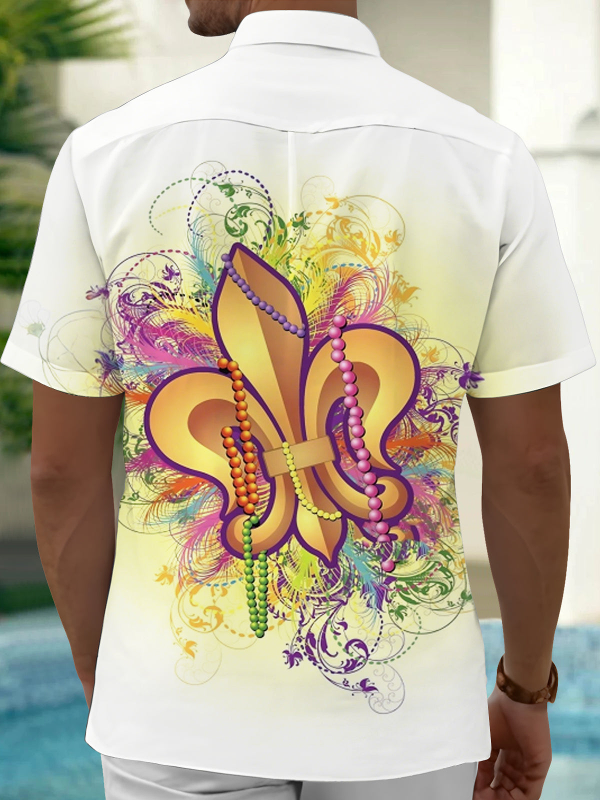 Mardi Gras Print Men's Pocket Short Sleeve Shirts