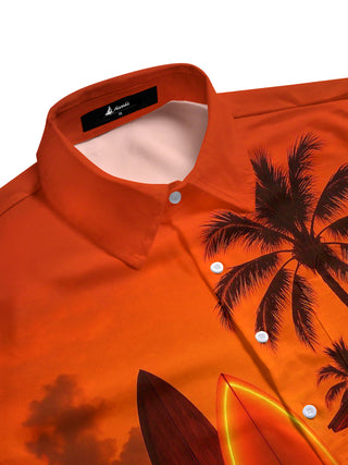 Men's coastal skateboard coconut tree print pocket short sleeve shirt side view