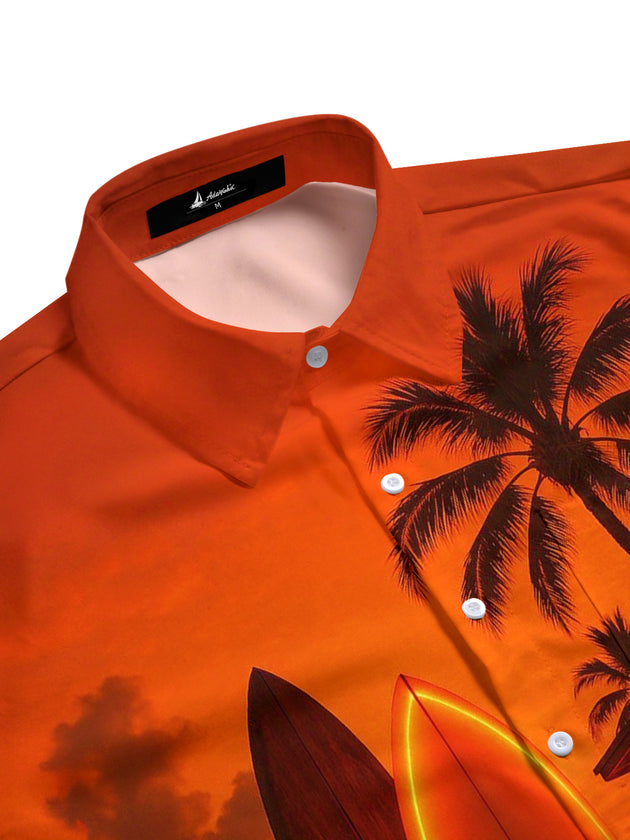 Men's coastal skateboard coconut tree print pocket short sleeve shirt side view