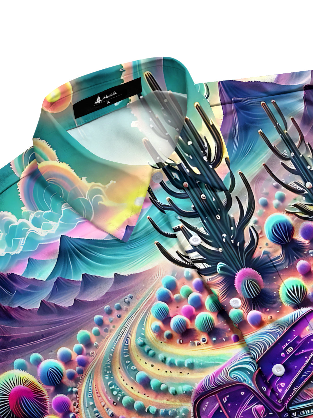 Desert Cactus Car Print Men's Pocket Short Sleeve Shirts