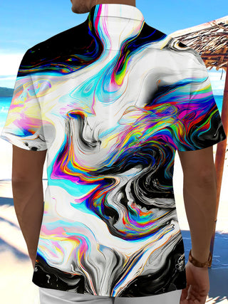 Men's tie dye abstract print short sleeve shirt back view
