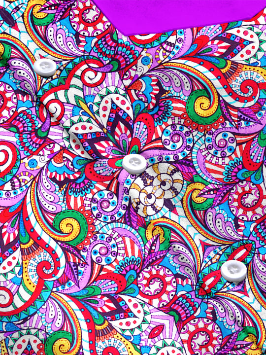 Men's floral Hawaiian short sleeve shirt flat lay pattern detail
