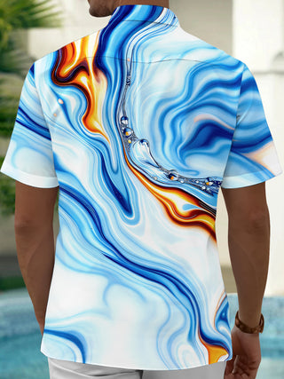Men's Hawaiian abstract print short sleeve shirt back view