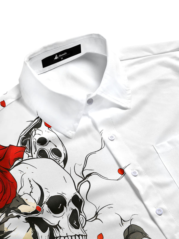 Skull Floral Men's Pocket Short Sleeve Shirts