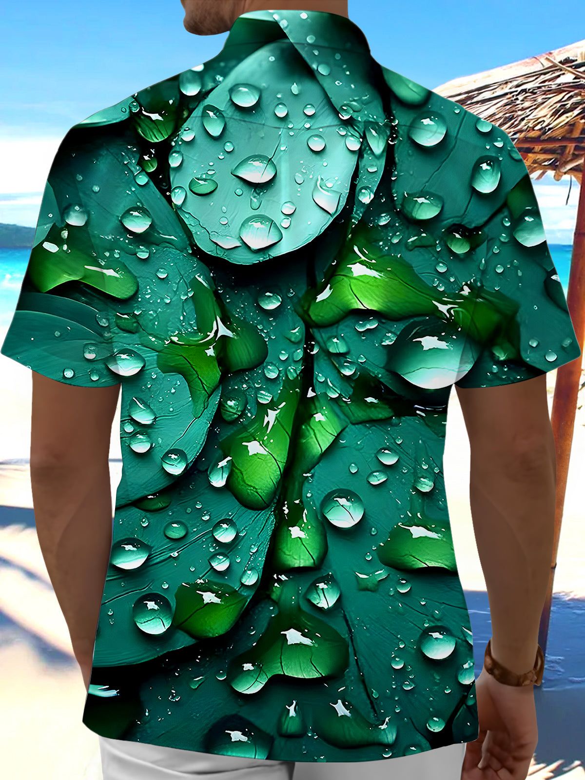 Hawaiian Leaf Water Drop Men's Pocket Short Sleeve Shirts