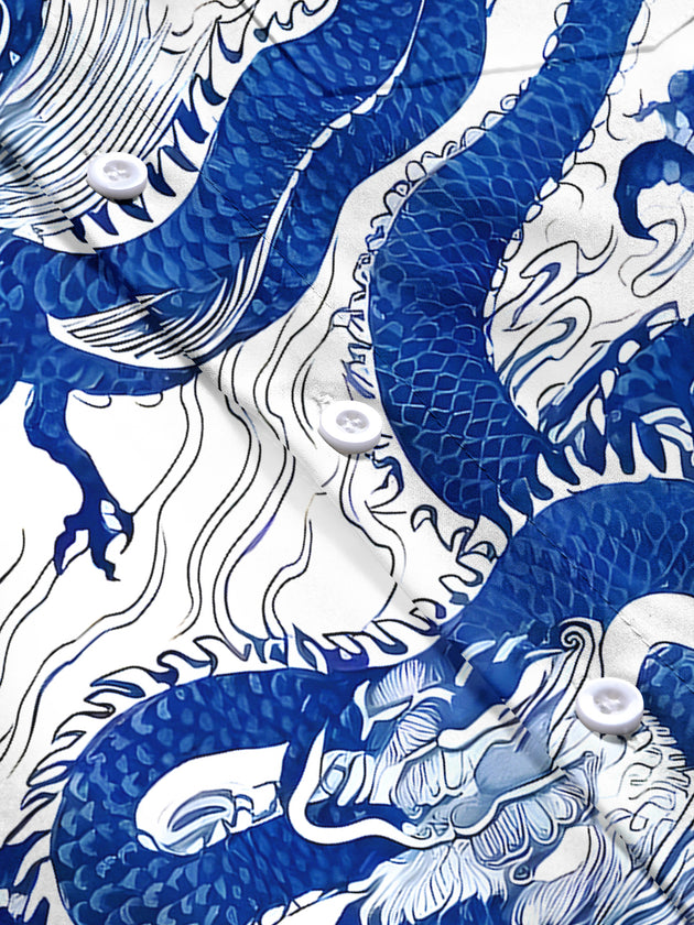 men's dragon print short sleeve flat lay shirt