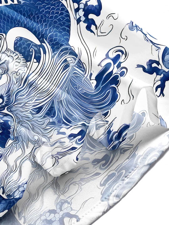 Men's dragon print short sleeve shirt lifestyle side view