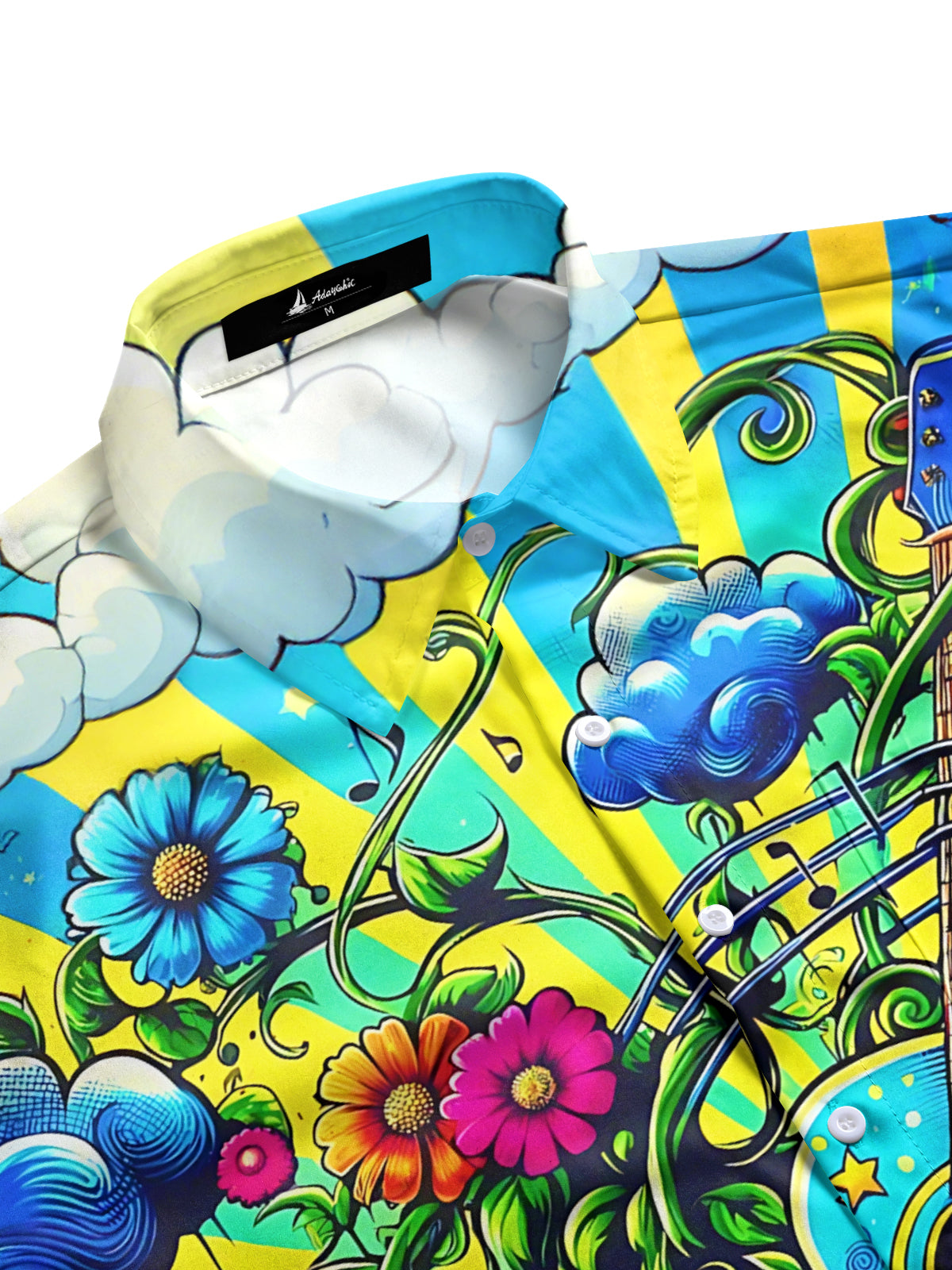 Guitar Flower Print Men's Pocket Short Sleeve Shirts