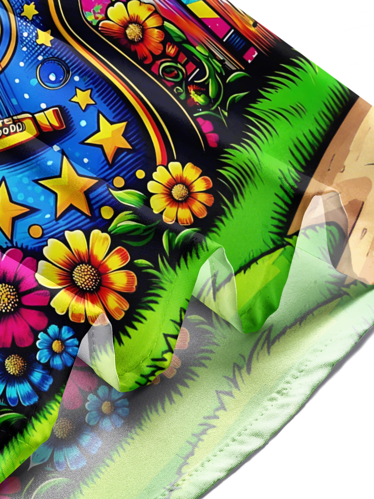 Guitar Flower Print Men's Pocket Short Sleeve Shirts