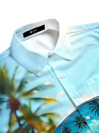 Men's Hawaiian beach sunglasses print tropical pocket short sleeve shirt side view
