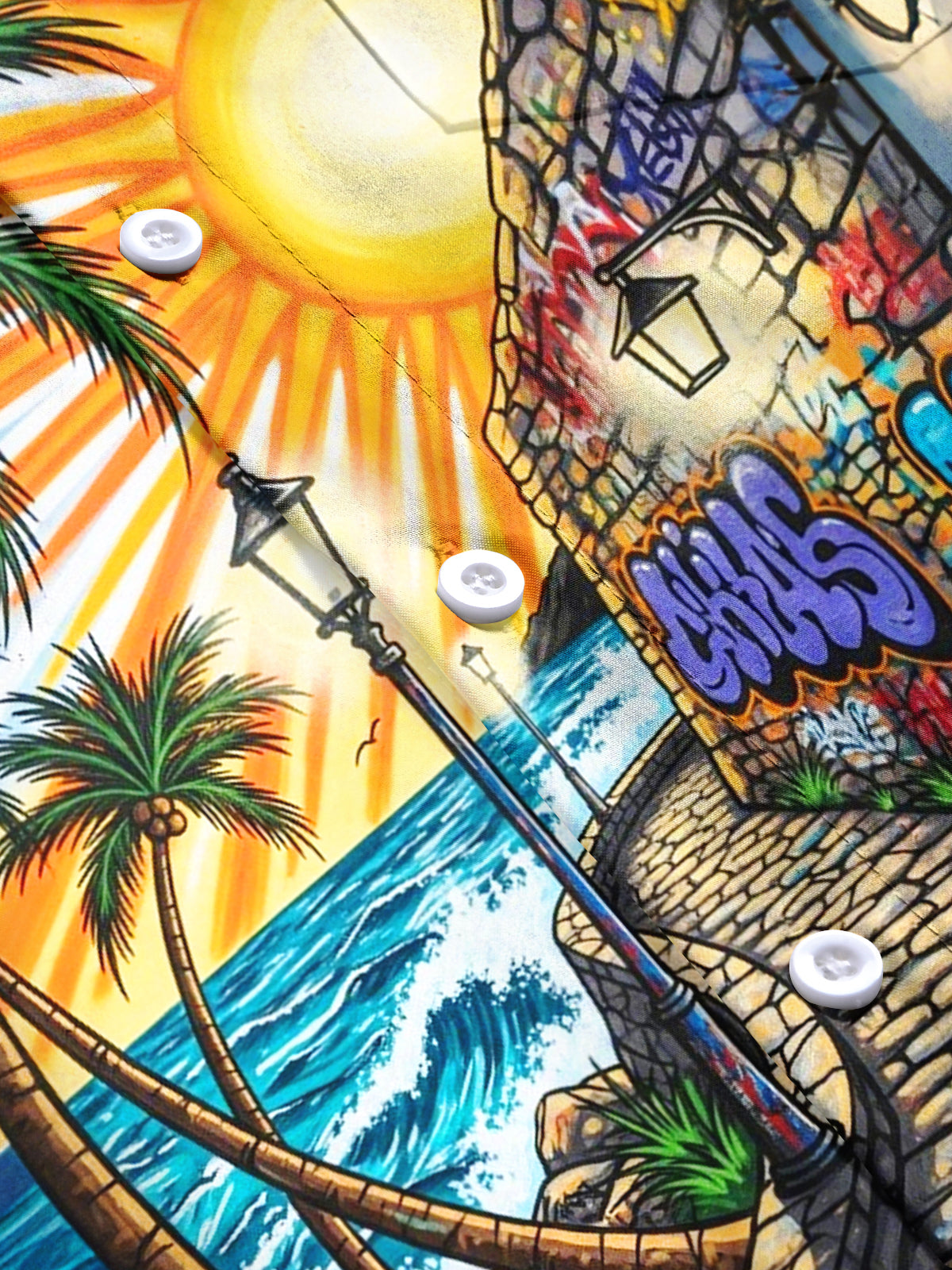 Hawaiian Palm Tree Graffiti Art Print Men's Pocket Short Sleeve Shirts
