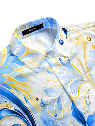 Men's geometric print short sleeve shirt side view