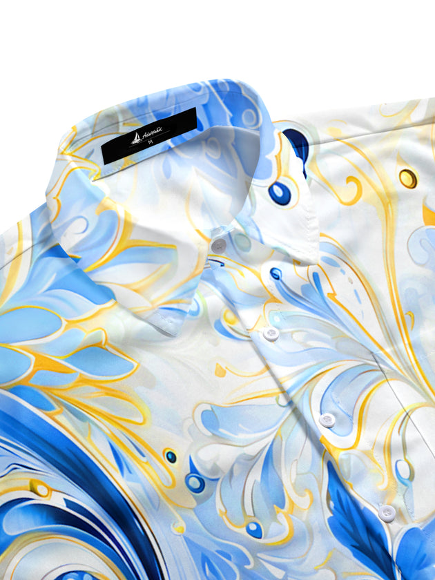 Men's geometric print short sleeve shirt side view