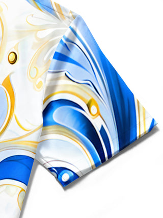 men's abstract print shirt close-up short sleeve
